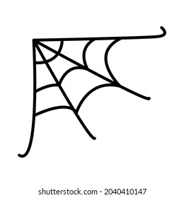 Hand drawing spider web for Halloween isolated on white background. Outline vector illustration. Design for border, greeting card, textile, poster, sale