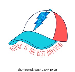 Hand drawing of a sports hat and a slogan vector.