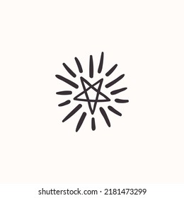 Icono de la línea de la estrella de dibujo manual aislado en la ilustración de esbozo del símbolo de estrella de brillo blanco, icono de esbozo brillante. Dibujo de dibujo de líneas de icono de estrellas brillantes vectoriales de línea. símbolo de brillo