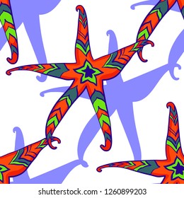 Hand drawing starfish seamless pattern, sea wallpaper, background, vector illustration. 