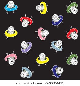 hand drawing  stars gray seamless background  Outer Space concept illustration. rabbit red Cute animals astronauts in helmets, creative nursery designs  perfect for kids room, fabric, wrapping, wallpa