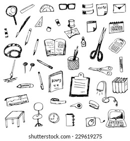 hand drawing of stationery vector set