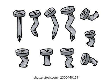 Hand drawing steel nails vector.