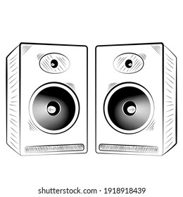 Hand drawing studio monitors isolated on white background. Vector