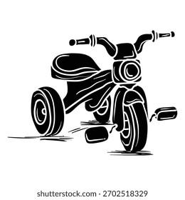 Estilo del dibujo de la mano del Vector de la bicicleta de 3 ruedas. Es conveniente para el icono, el signo o el símbolo de los juguetes.
