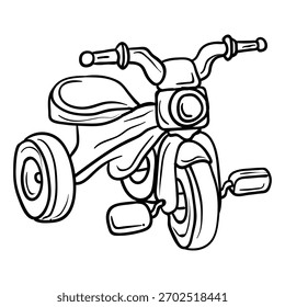 Estilo de dibujo a mano de Vector de bicicleta de 3 ruedas. Es conveniente para el icono, el signo o el símbolo de los juguetes.