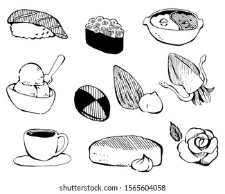 Hand drawing style about food in black and white