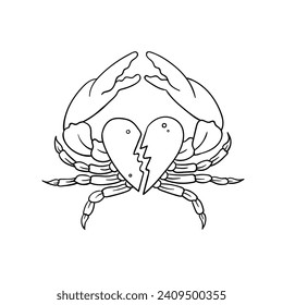 Hand drawing style of broken crab vector. It is suitable for animal or zodiac icon, sign or symbol.