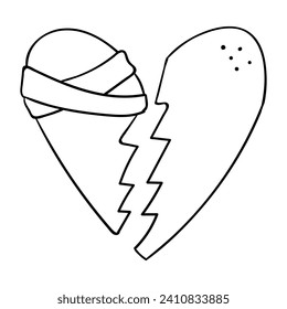 Hand drawing style of broken heart vector. It is suitable for heart icon, sign or symbol.