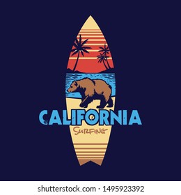 Hand drawing style with a california surfing
use full colors