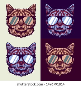 Hand drawing style with a cats wear glasses
use colors