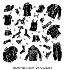 Estilo de dibujo de la mano de la ropa icono conjunto Vector. Es conveniente para el icono de la moda, el signo o el símbolo.