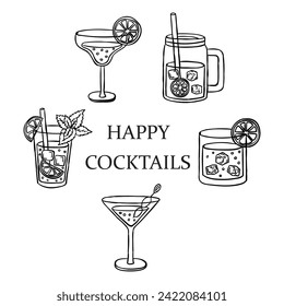 Hand drawing style of Cocktail set vector. It is suitable for food and beverage icon, sign or symbol.