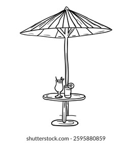 Hand drawing style of cocktails on table vector. It is suitable for beach restaurant icon, sign or symbol.