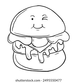 Hand drawing style of cute character burger vector.
It is suitable for food and drink icon, sign or symbol.
