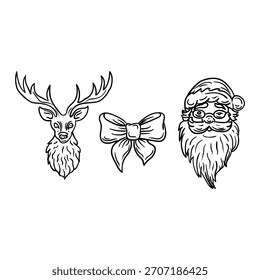 Estilo de dibujo a mano de ciervos, arco, Vector de santa. Es conveniente para el icono, el signo o el símbolo de la Navidad.