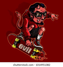 hand drawing style of devil riding skateboard