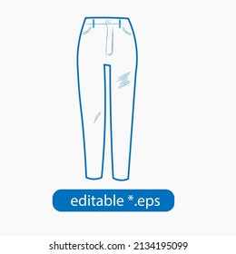 Estilo de dibujo manual doodle contorno azul de pantalones vaqueros azules arrancados