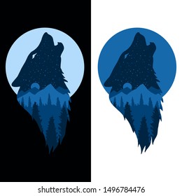 Hand drawing style with a forest and wolf object
use colors