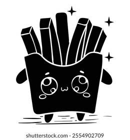 Hand drawing style of french fries cute character vector. It is suitable for food icon, sign or symbol.