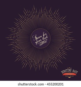 Hand Drawing style. Graphic golden element for various design projects. Uneven sun rays that diverge in hand. The ability to place the text in the center of the element.