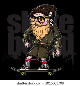 hand drawing style of hipster riding skateboard