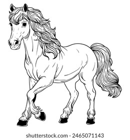 Estilo de dibujo a mano del icono del caballo. Es adecuado para icono animal, signo o símbolo.