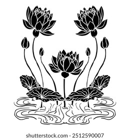 Hand drawing style of lotus vector. It is suitable for plants or flowers icon, sign or symbol.