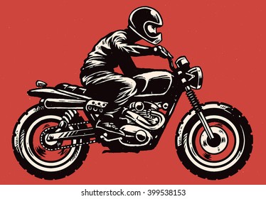 hand drawing style man riding classic motorcycle