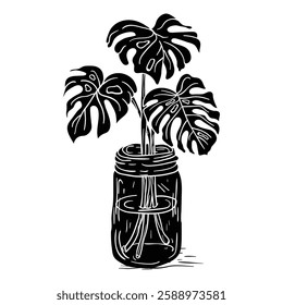 Hand drawing style of monstera vector. it is suitable for plant icon, sign or symbol.