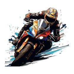 Hand Drawing Style Of Motorcycle Race Cornering Isolated In White Background
