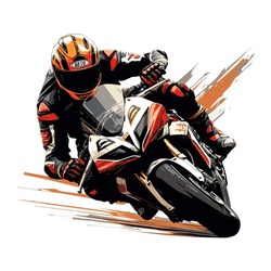 Hand Drawing Style Of Motorcycle Race Cornering Isolated In White Background