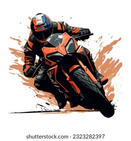 Hand drawing style of motorcycle race cornering isolated in white background