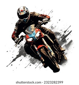 Hand drawing style of motorcycle race cornering isolated in white background