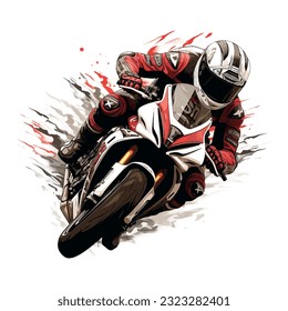 Hand drawing style of motorcycle race cornering isolated in white background