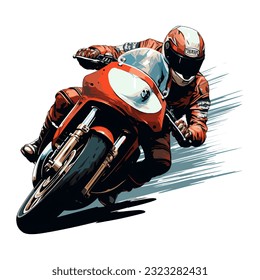 Hand drawing style of motorcycle race cornering isolated in white background