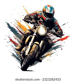 Hand drawing style of motorcycle race cornering isolated in white background