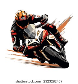 Estilo de dibujo manual de la carrera de motocicletas acornerado aislado en fondo blanco