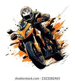 Hand drawing style of motorcycle race cornering isolated in white background