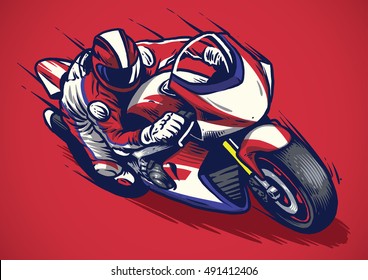 Hand Drawing Style Of Motorcycle Race Cornering