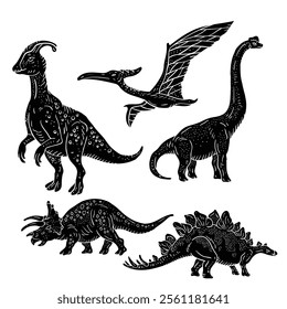 hand drawing style pf dinosaurs icon set vector. It is suitable for animal icon, sign or symbol.