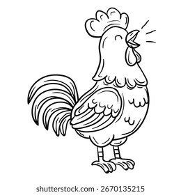 Estilo de dibujo a mano de Vector de gallo. Es conveniente para el icono, el signo o el símbolo del animal de granja.