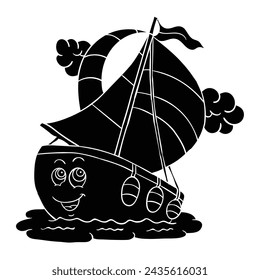 Hand drawing style of ship cute character vector. It is suitable for transportation icon, sign or symbol.