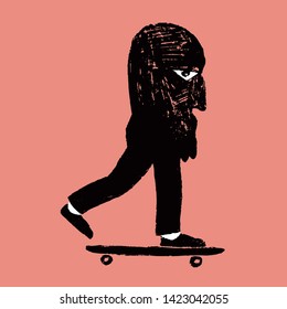 hand drawing style of skateboarder riding skateboard