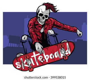 hand drawing style of skull skater