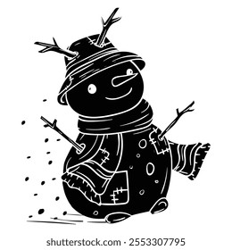 Hand drawing style of snow doll vector. It is suitable for Christmas icon, sign or symbol.