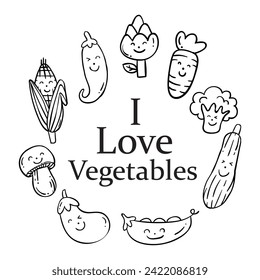 Hand drawing style of vegetables set vector. It is suitable for food icon, sign or symbol.