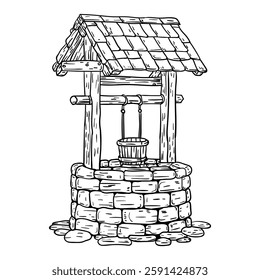 Hand drawing style of water well vector. It is suitable for house icon, sign or symbol.