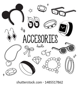 Hand drawing styles accesories. Accesories doodle.