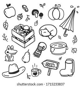 Hand drawing styles with autumn decorations. Harvest season doodle.